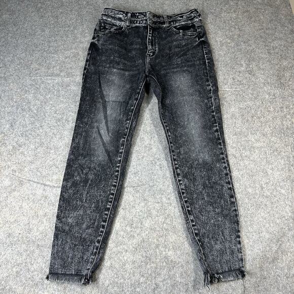 Kancan Jeans Womens 13/30 Acid Dark Wash Black Raw Hem Denim Stretch - Picture 1 of 12